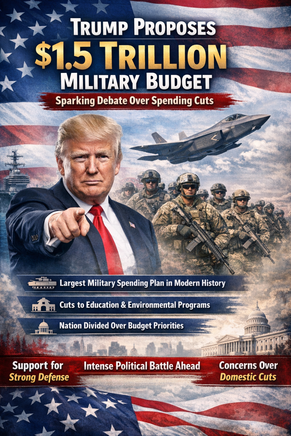 अमेरिका में रक्षा बजट पर बड़ा प्रस्ताव: Donald Trump ने $1.5 ट्रिलियन सैन्य खर्च की योजना रखी