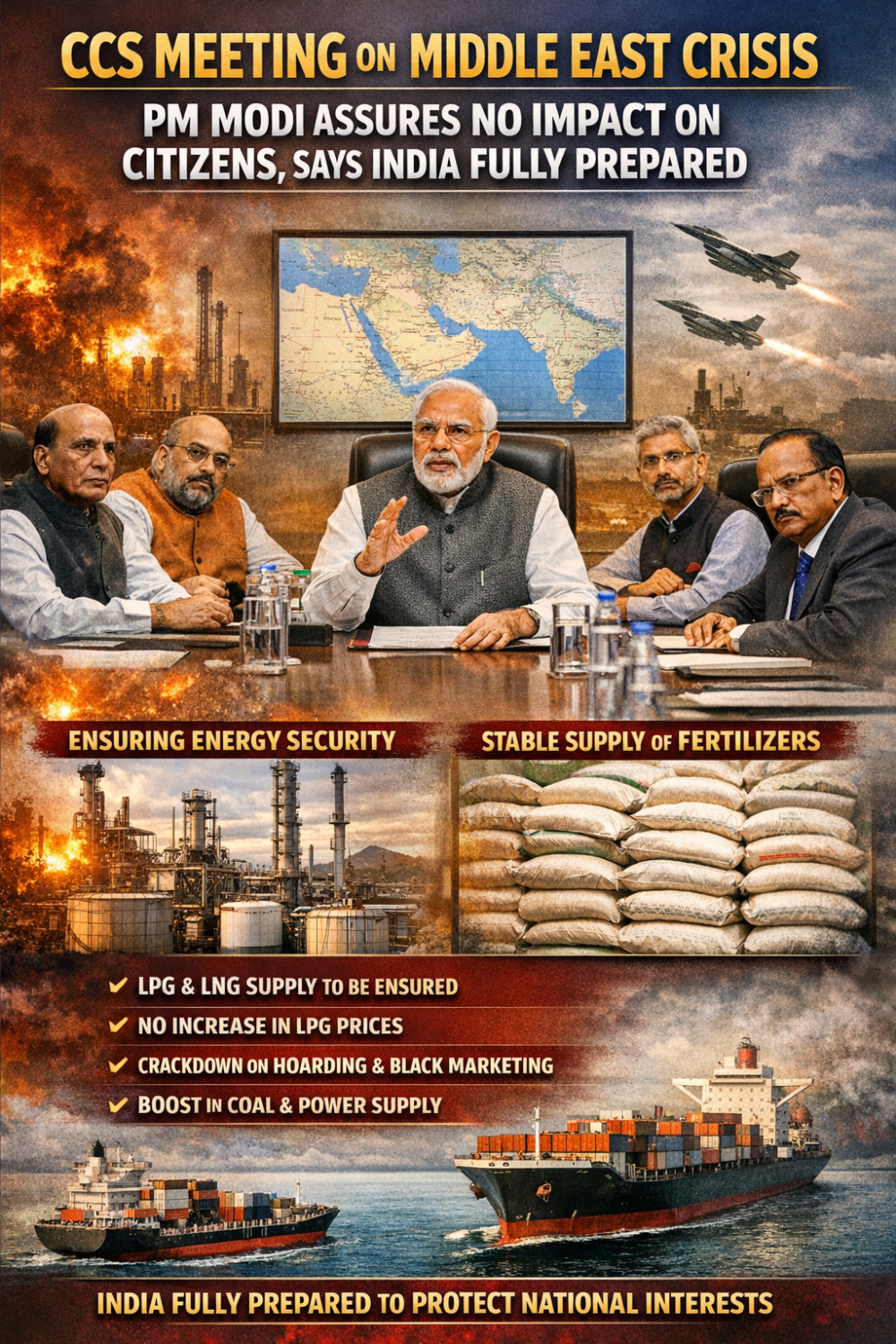 मिडिल ईस्ट संकट पर CCS की बैठक: पीएम मोदी ने कहा—जनता पर असर नहीं पड़ने देंगे, तैयारी पूरी