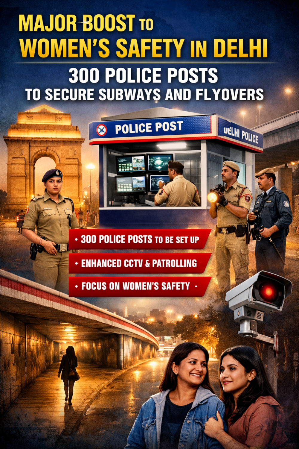 दिल्ली में महिलाओं की सुरक्षा को लेकर बड़ा कदम, 300 पुलिस चौकियों से सबवे और फ्लाईओवर होंगे सुरक्षित