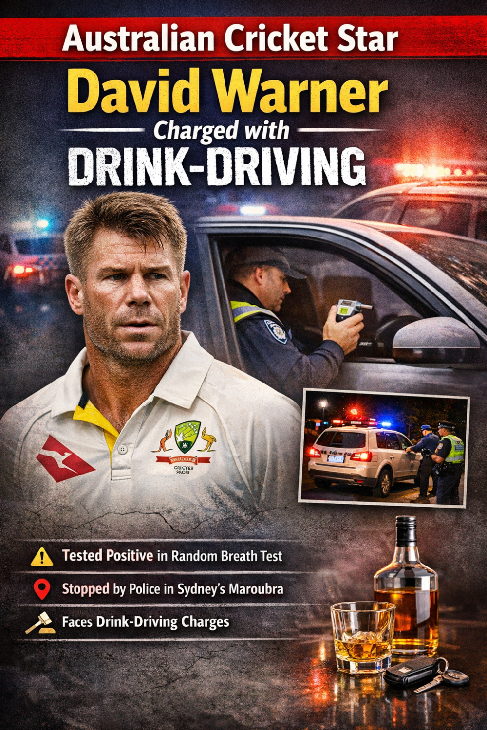 ऑस्ट्रेलियाई क्रिकेटर David Warner पर शराब पीकर गाड़ी चलाने का आरोप