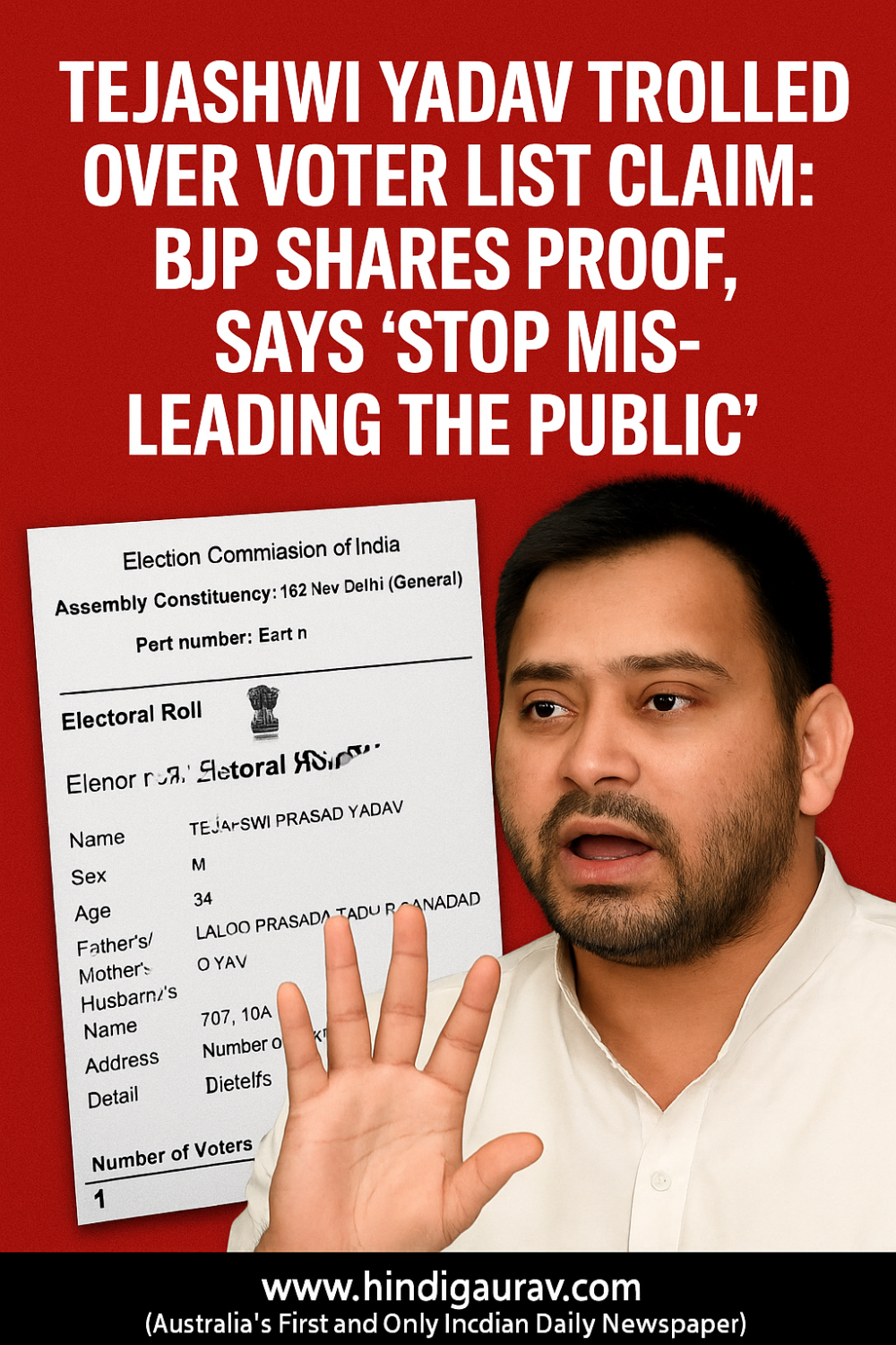 तेजस्वी यादव के 'नाम कटने' के दावे पर बवाल: वोटर लिस्ट में मौजूदगी साबित होने पर सोशल मीडिया पर ट्रोल, भाजपा ने कहा – "जनता को गुमराह कर रहे हैं"