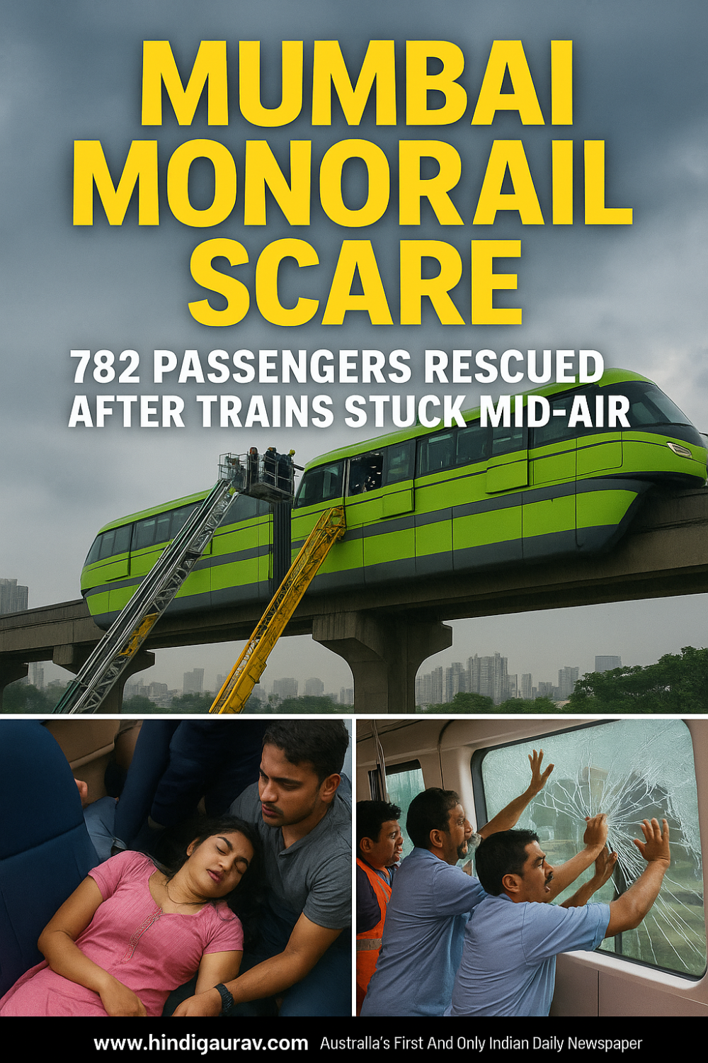 मुंबई में मोनोरेल हादसा: हवा में अटकी ट्रेन से 782 यात्रियों की सुरक्षित निकासी