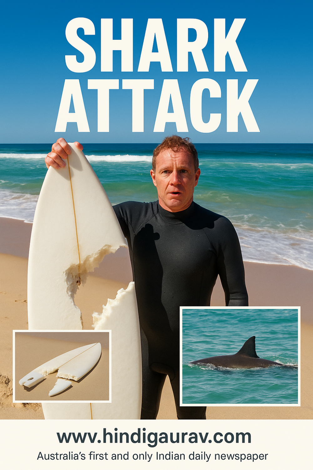 कबरीटा बीच पर शार्क हमला, सर्फर की जान बाल-बाल बची