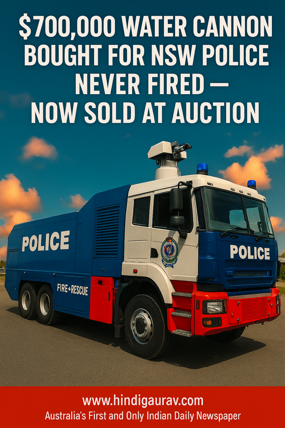 70 लाख का पानी तोप अब नीलामी में, पुलिस ने कभी इस्तेमाल ही नहीं किया