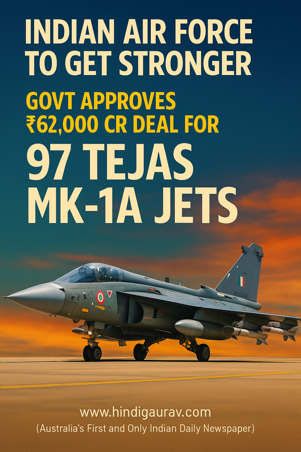 62,000 करोड़ में 97 तेजस मार्क-1ए लड़ाकू विमान खरीद को मंजूरी