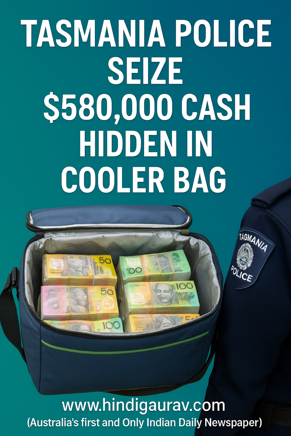 तस्मानिया में पुलिस की बड़ी सफलता: कूलर बैग से बरामद हुआ 5.8 लाख डॉलर नकद