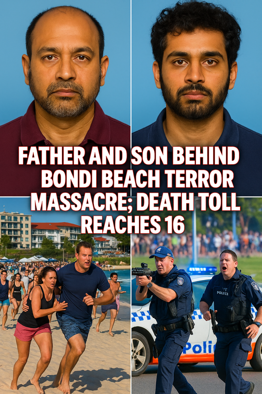 बॉन्डी बीच हमला: पिता–पुत्र निकले हमलावर, 16 की मौत, आतंकी घटना घोषित