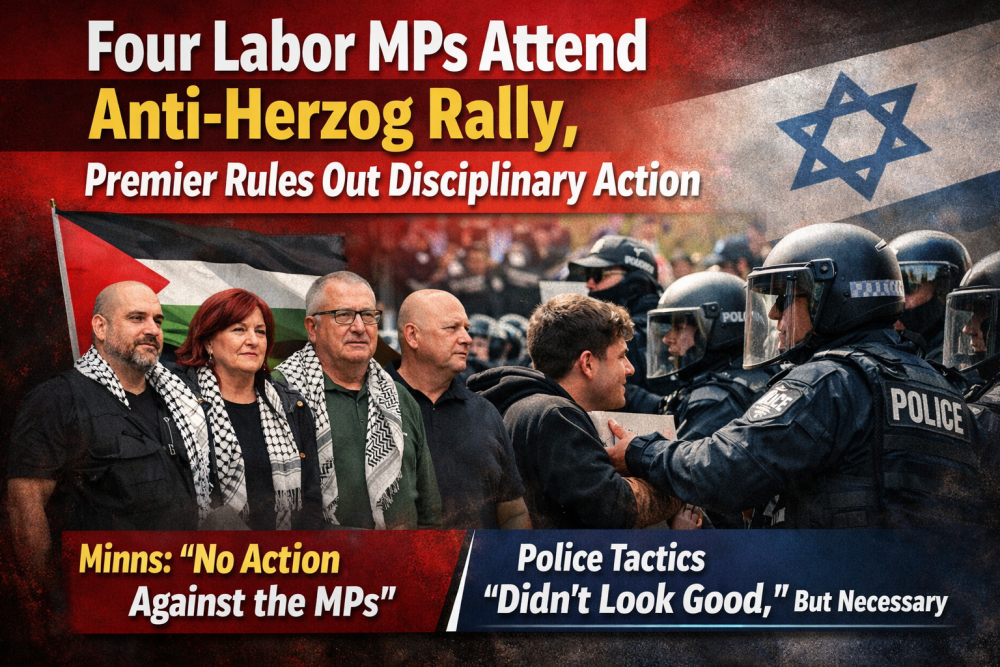 हर्ज़ोग विरोधी प्रदर्शन में शामिल चार लेबर सांसद, प्रीमियर ने कार्रवाई से किया इनकार