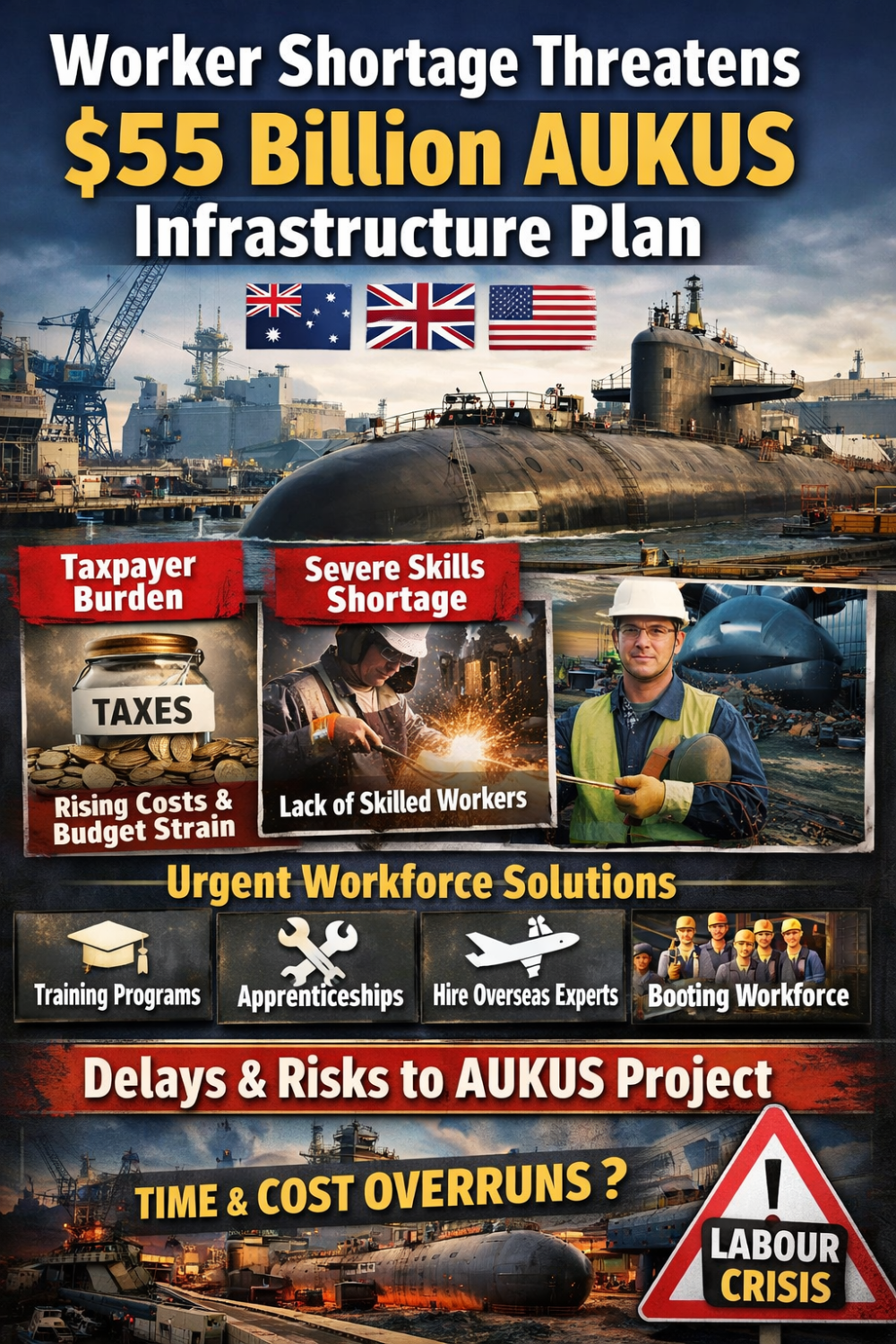AUKUS परियोजना पर श्रमिक संकट की छाया, 55 अरब डॉलर के निवेश पर उठे सवाल