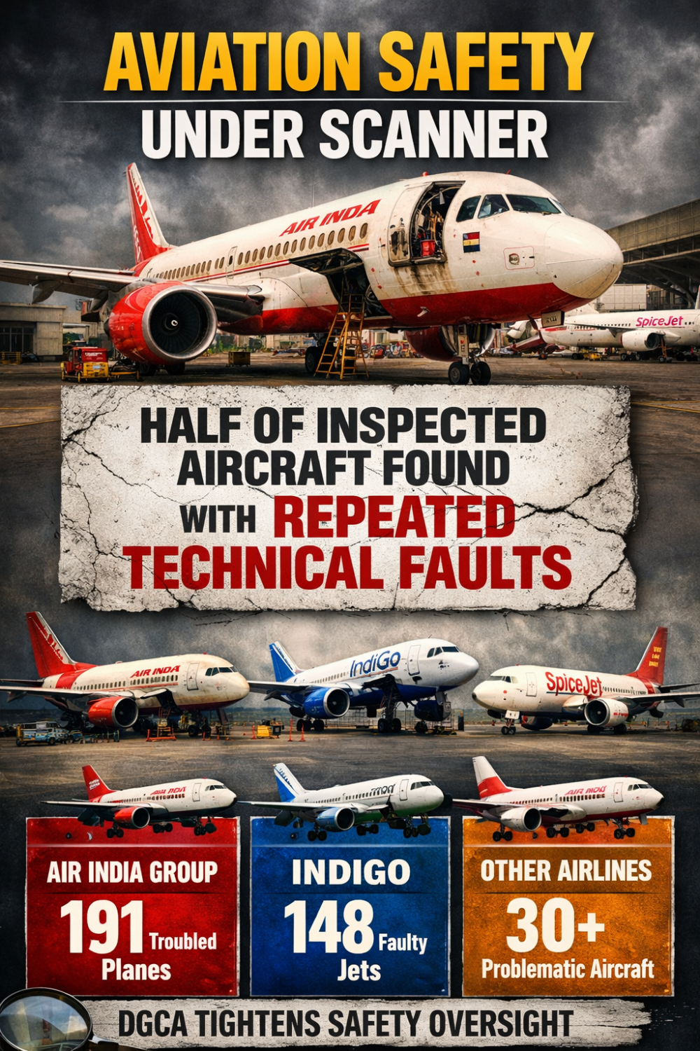 हवाई सुरक्षा पर सवाल: जांच में आधे से अधिक विमानों में बार-बार तकनीकी खामियां