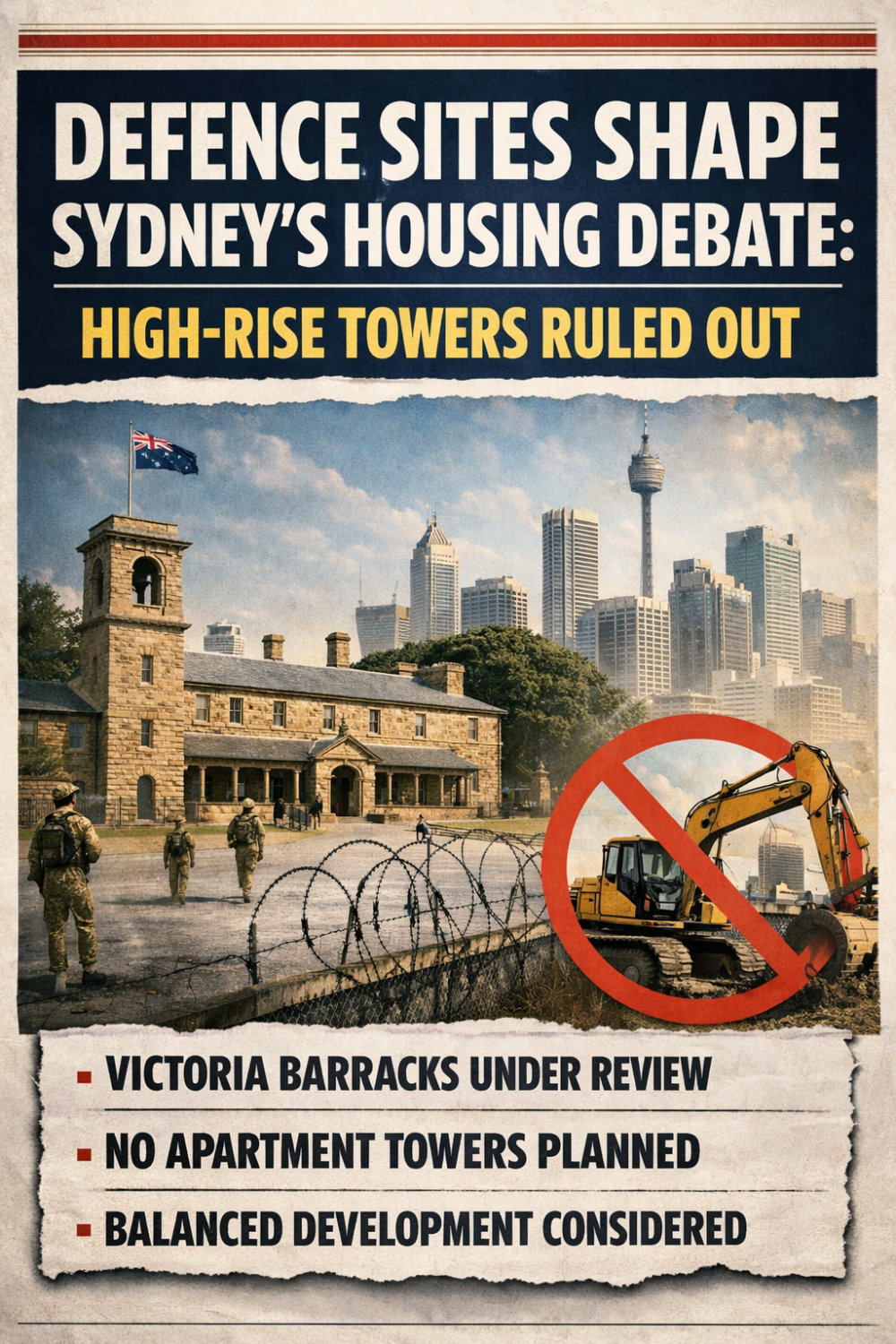 सिडनी में आवास भविष्य पर रक्षा ठिकानों की छाया, ऊँची इमारतों से सरकार का इनकार