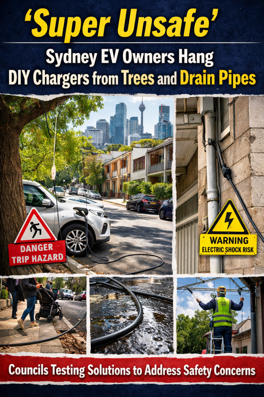 सिडनी में ईवी चार्जिंग की समस्या: पेड़ों और पाइपों से लटक रहे ‘जुगाड़’ चार्जर, काउंसिल ने शुरू किए ट्रायल