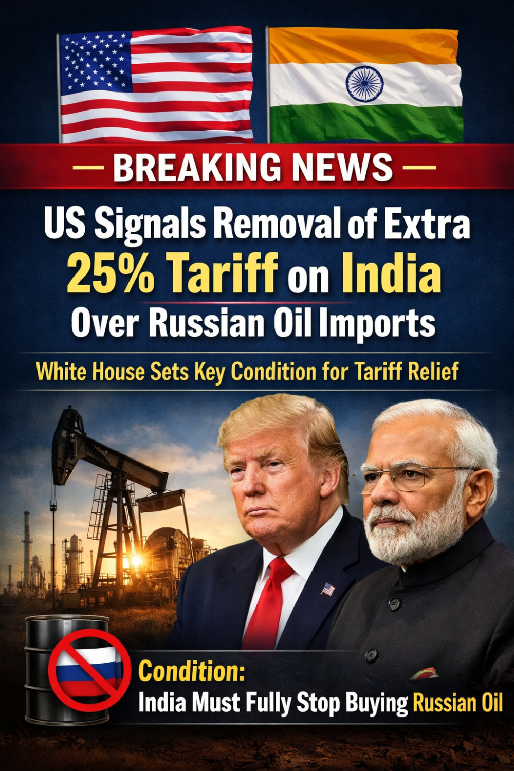 अमेरिका बोला—रूसी तेल छोड़ा तो हटेगा भारत पर अतिरिक्त टैरिफ