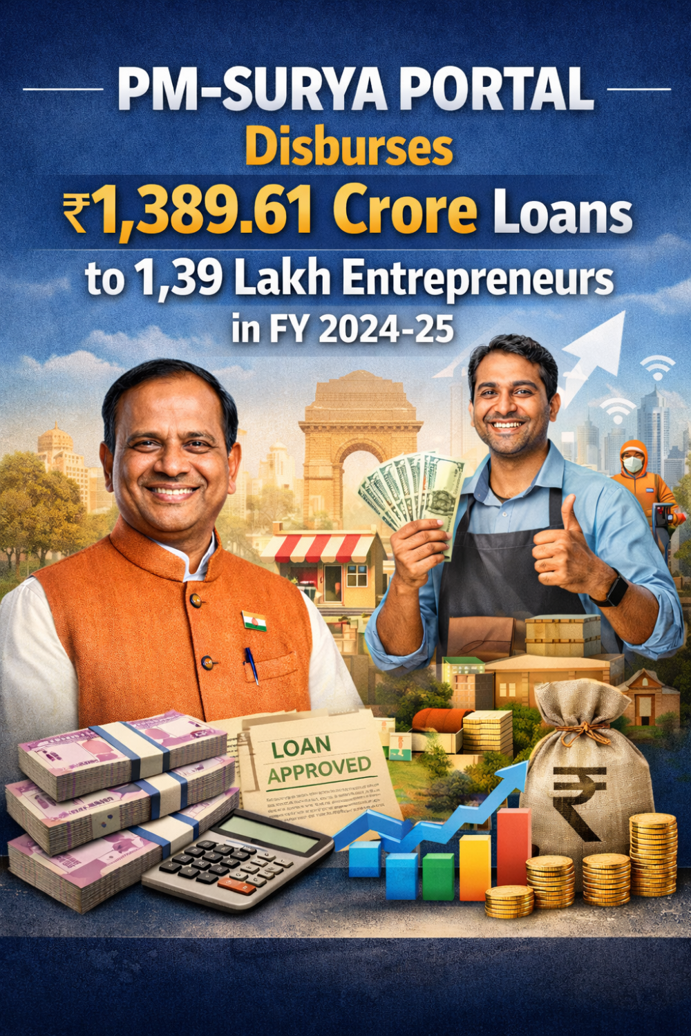 पीएम-सूरज पोर्टल से वित्त वर्ष 2024-25 में 1.39 लाख उद्यमियों को मिला ऋण