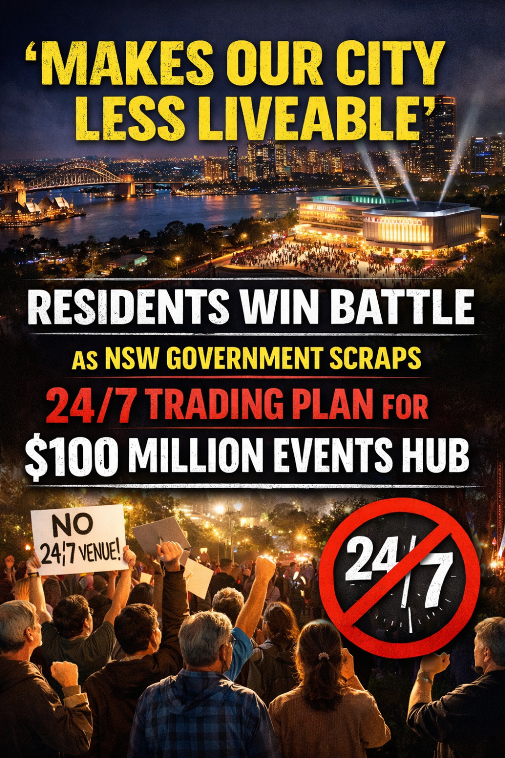 ‘शहर को कम रहने योग्य बनाता’: 24x7 आयोजन स्थल के खिलाफ निवासियों की जीत, NSW सरकार ने विवादित योजना वापस ली