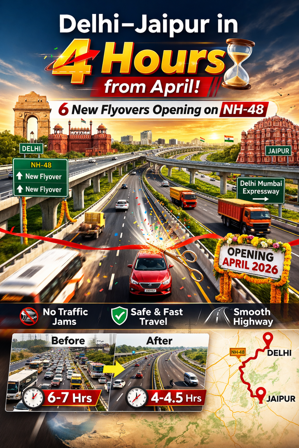 दिल्ली से जयपुर की दूरी होगी और कम, अप्रैल से 4–4.5 घंटे में पूरा होगा सफर