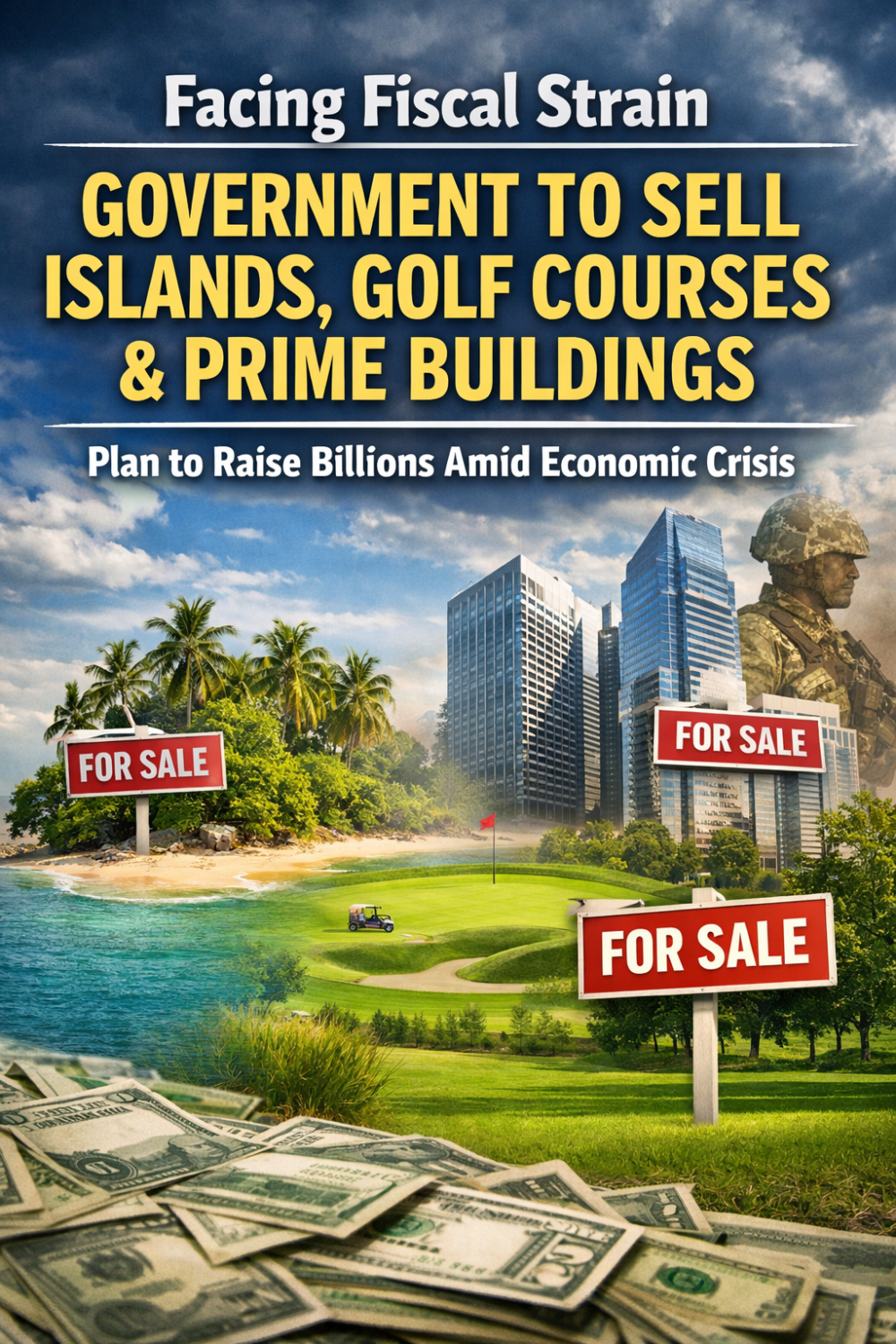 द्वीप, गोल्फ कोर्स और सरकारी भवन बिक्री के लिए तैयार