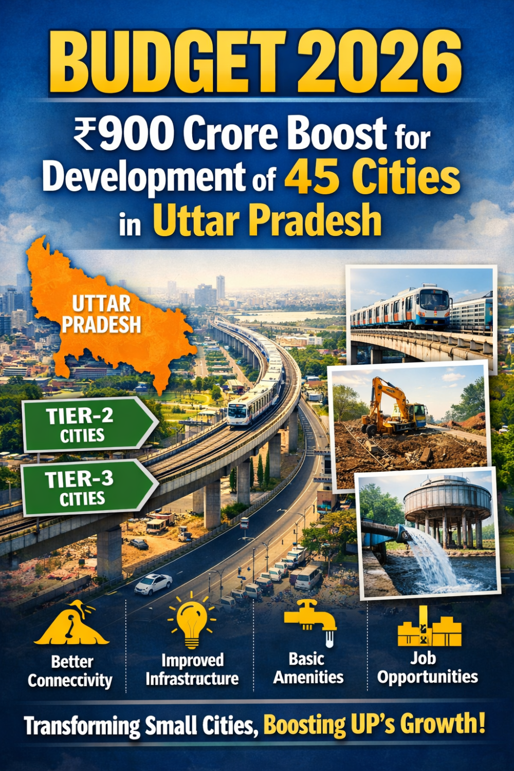 बजट 2026: यूपी के 45 टियर-2 और टियर-3 शहरों को मिलेगा विकास का नया संबल, ₹900 करोड़ की सौगात