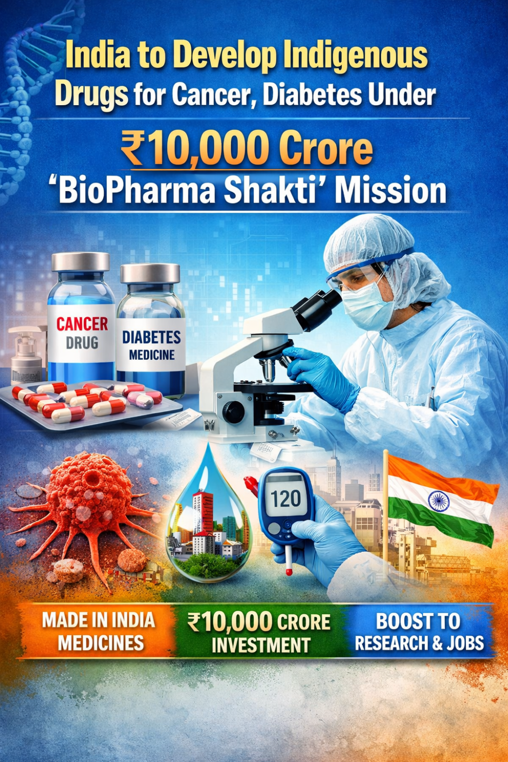 बीमारियों पर ‘शक्ति’ प्रहार: कैंसर, डायबिटीज़ और ऑटो-इम्यून रोगों की दवाएं खुद बनाएगा भारत