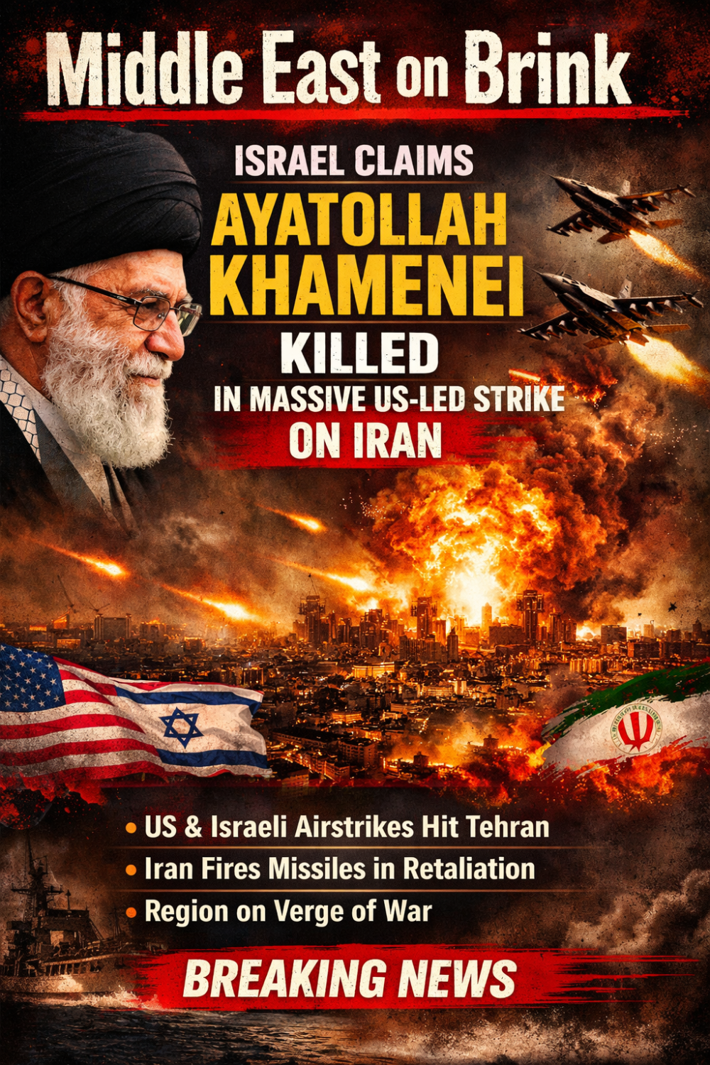 ईरान के सर्वोच्च नेता आयतुल्ला खामेनेई के मारे जाने का दावा, अमेरिका-इज़राइल के संयुक्त हमले के बाद तनाव चरम पर