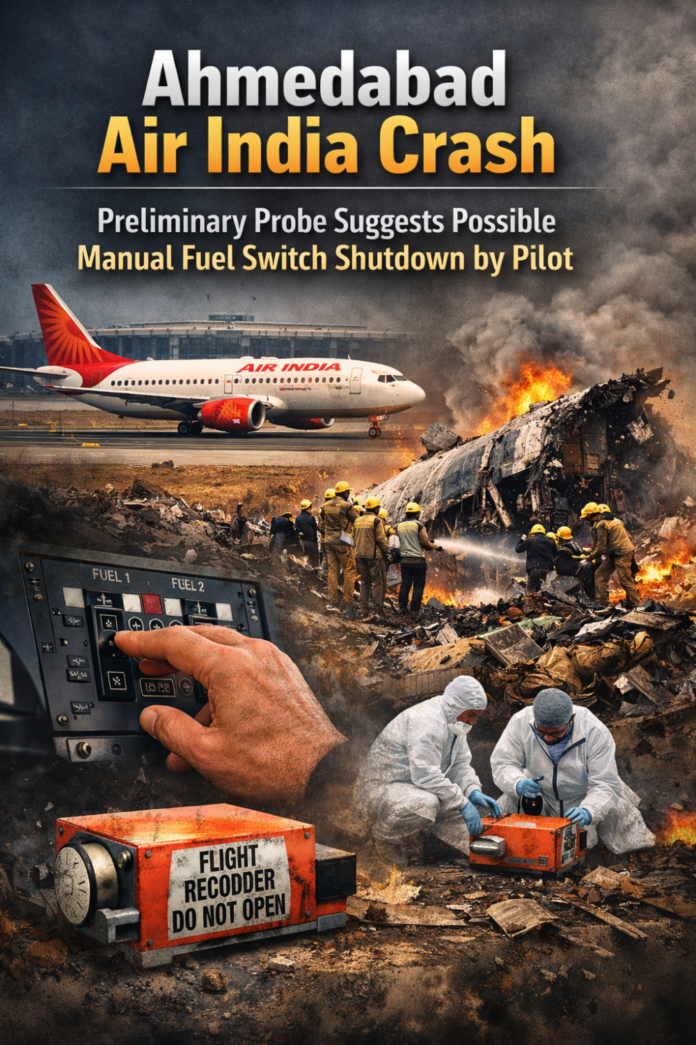 अहमदाबाद एयर इंडिया विमान हादसा: प्रारंभिक जांच में मानवीय हस्तक्षेप की आशंका, फ्यूल स्विच बंद किए जाने का दावा