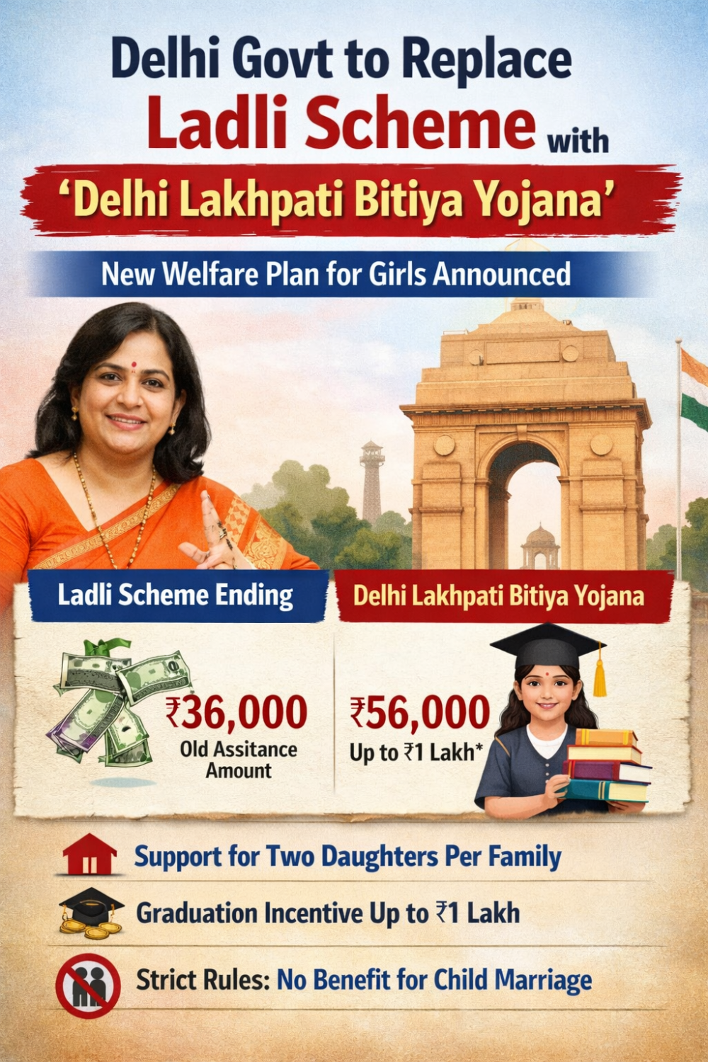 दिल्ली में लाडली योजना बंद करने की तैयारी, नई ‘दिल्ली लखपति बिटिया योजना’ का एलान