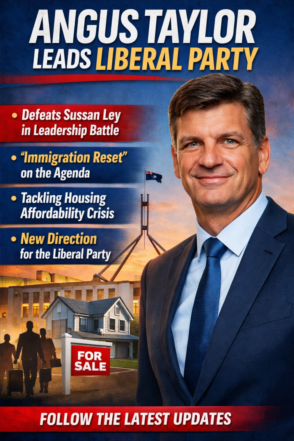एंगस टेलर बने लिबरल पार्टी के नए नेता, आव्रजन और आवास सुधार पर होगा फोकस