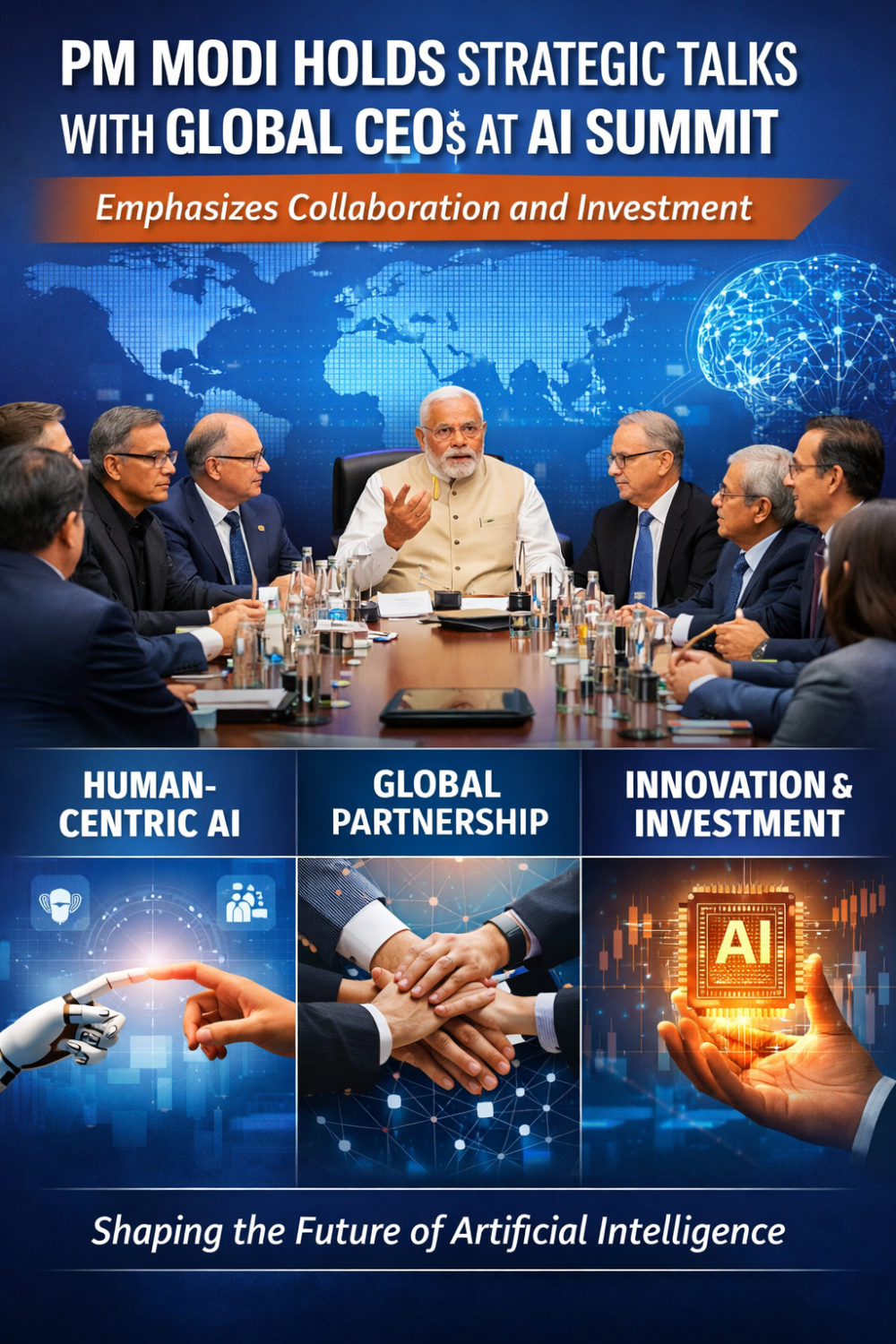 एआई समिट में वैश्विक सीईओ के साथ पीएम मोदी का मंथन, सहयोग और निवेश पर जोर