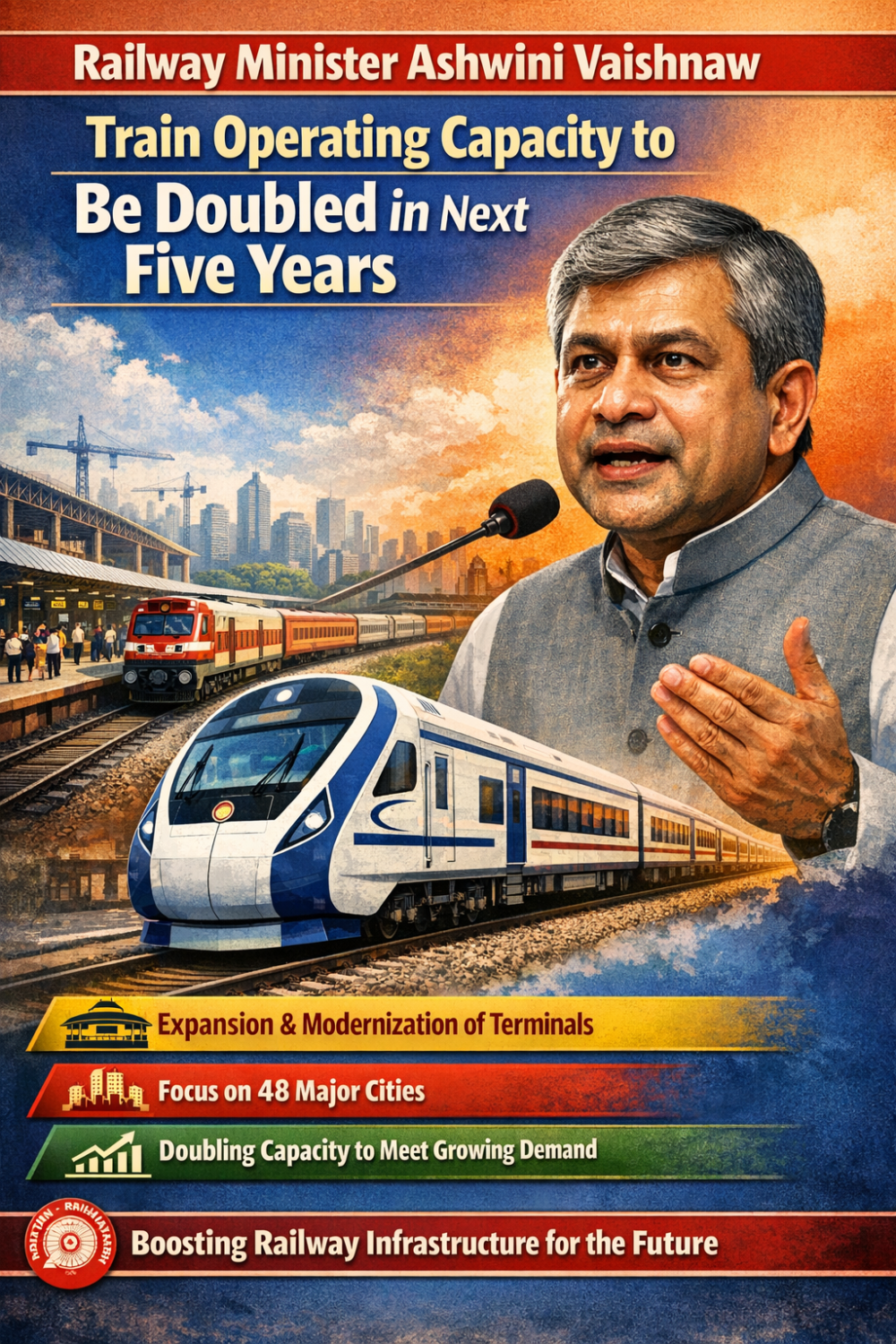 अगले पांच वर्षों में नई ट्रेनों की क्षमता होगी दोगुनी: रेल मंत्री अश्विनी वैष्णव