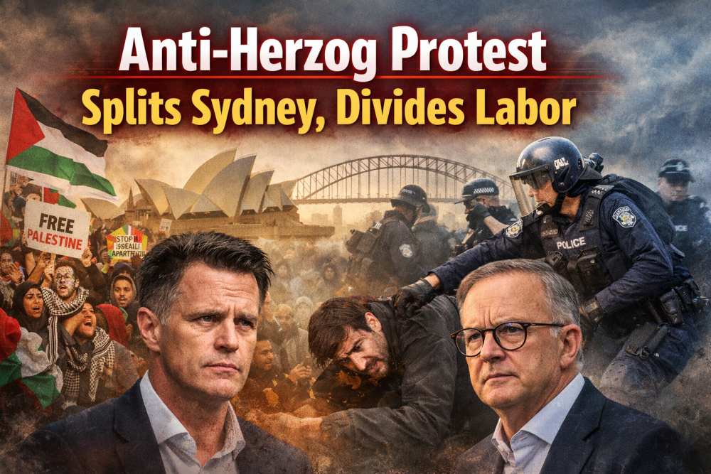 एंटी-हर्ज़ोग प्रदर्शन ने सिडनी को बांटा, लेबर पार्टी में भी मतभेद