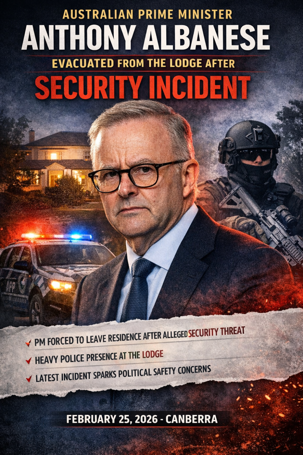 ऑस्ट्रेलिया के प्रधानमंत्री एंथनी अल्बनीज़ को सुरक्षा कारणों से ‘द लॉज’ खाली करना पड़ा