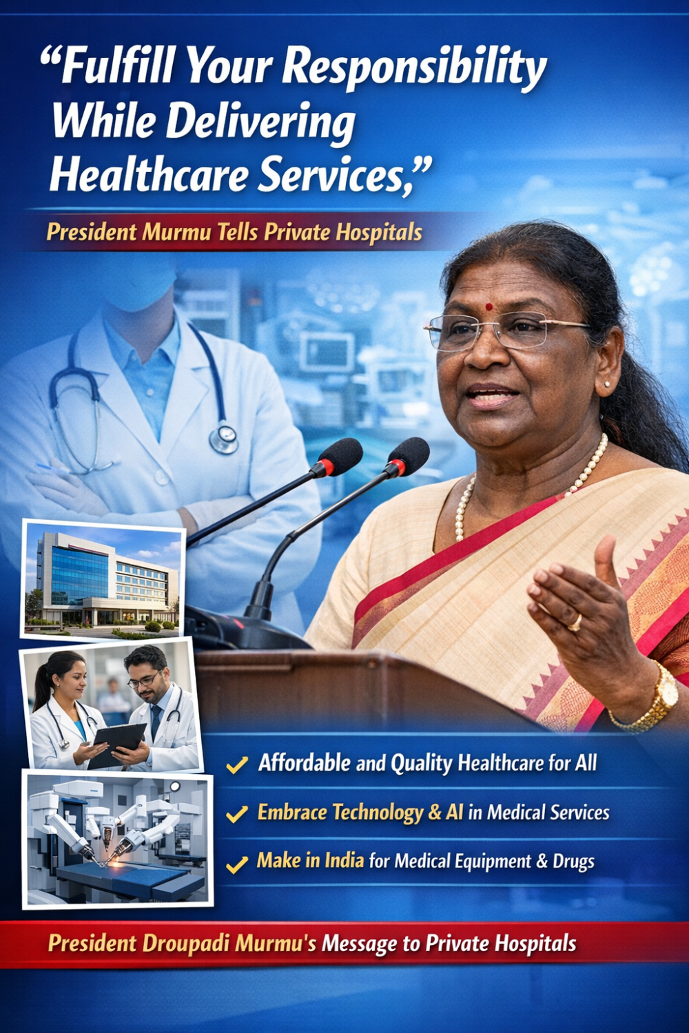 ‘सभी के लिए किफायती और विश्वस्तरीय स्वास्थ्य सेवा हमारा लक्ष्य हो’ – राष्ट्रपति द्रौपदी मुर्मू