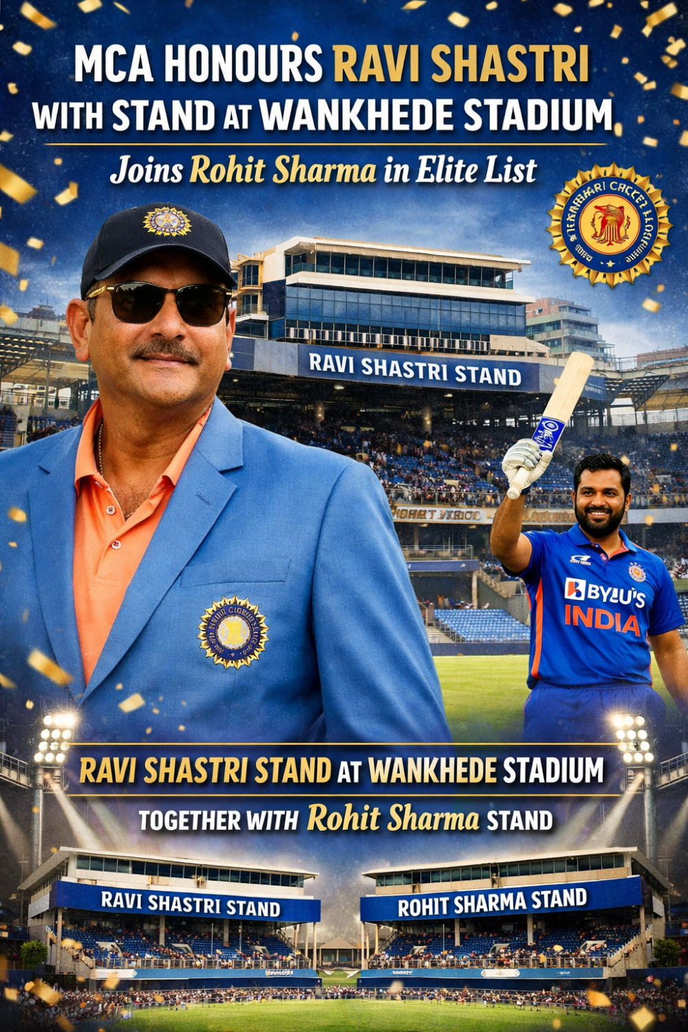 रवि शास्त्री को एमसीए का बड़ा सम्मान, वानखेड़े स्टेडियम में बनेगा स्टैंड