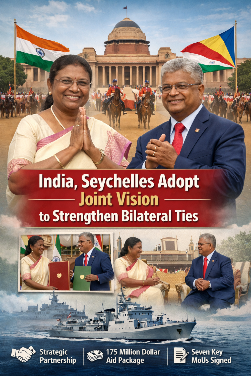 सेशेल्स के राष्ट्रपति का राष्ट्रपति भवन में भव्य स्वागत