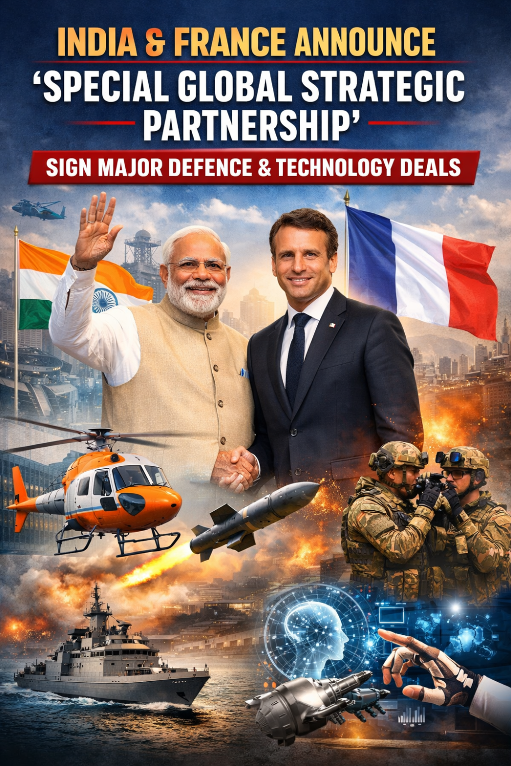 भारत-फ्रांस रिश्तों को नई ऊंचाई: ‘विशेष वैश्विक रणनीतिक साझेदारी’ का एलान, रक्षा-तकनीक में बड़े समझौते