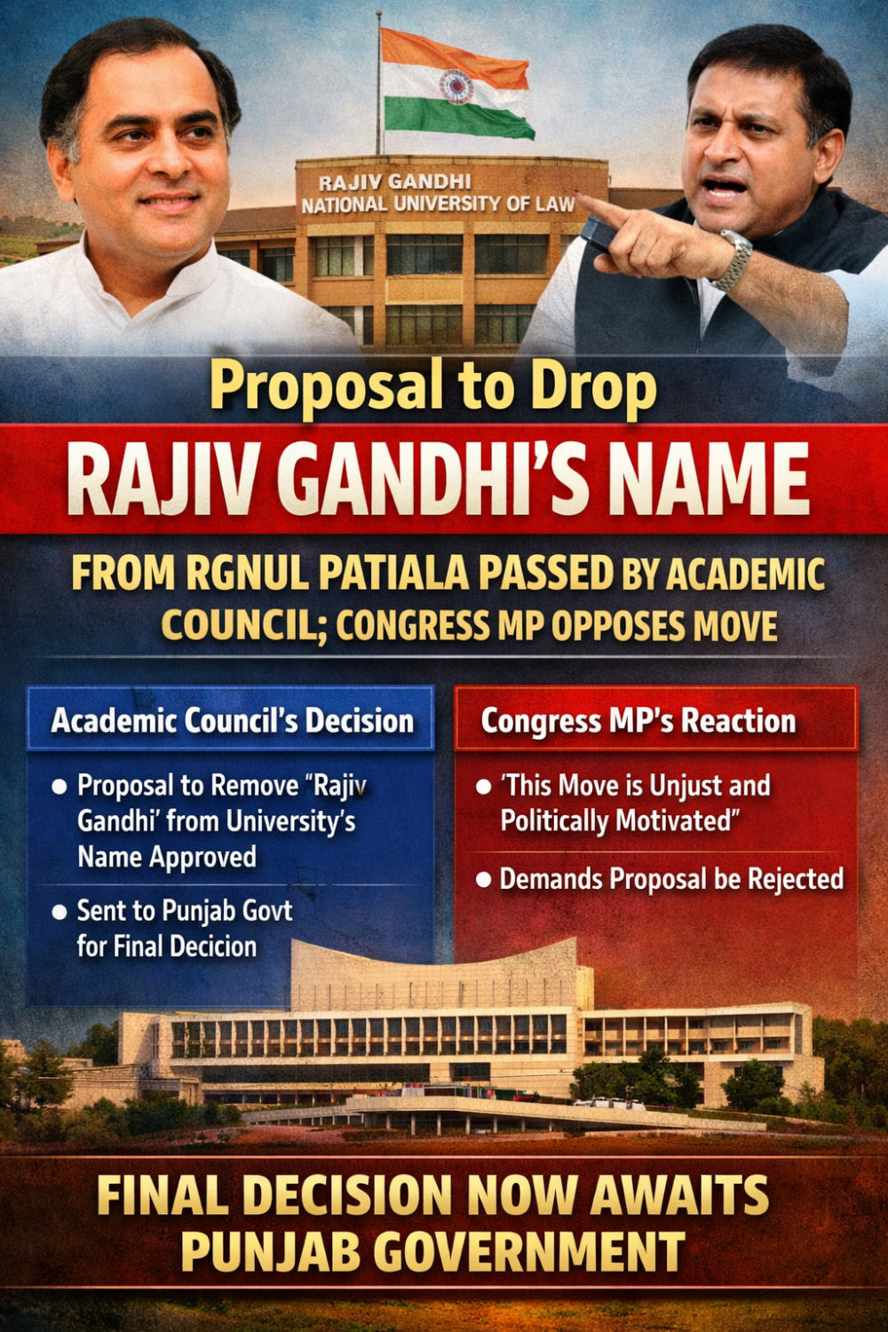 पटियाला की राजीव गांधी नेशनल यूनिवर्सिटी ऑफ लॉ का नाम बदलने की पहल