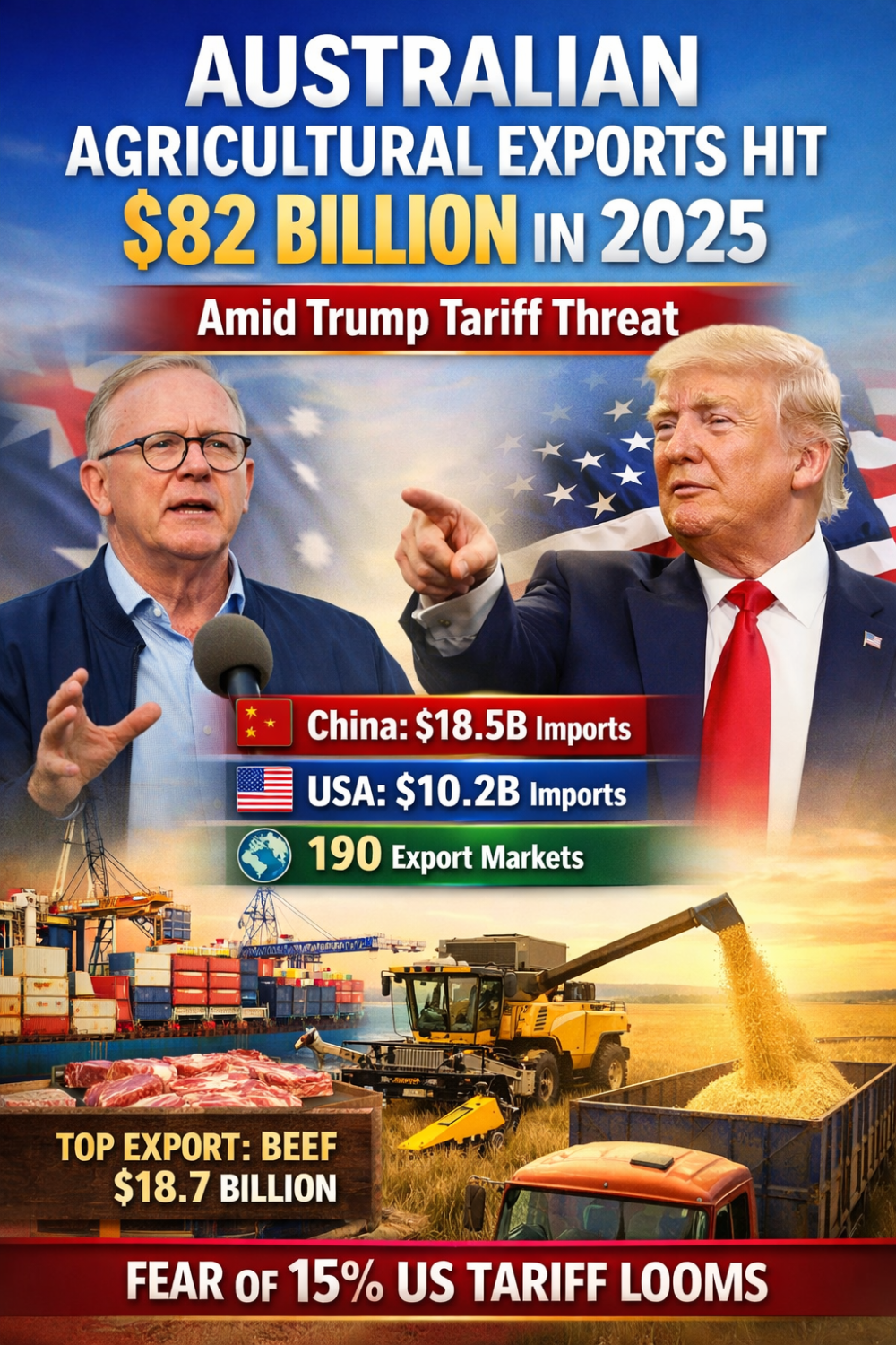 ऑस्ट्रेलिया का कृषि निर्यात 82 अरब डॉलर के पार, ट्रंप के टैरिफ की धमकी से बढ़ी चिंता