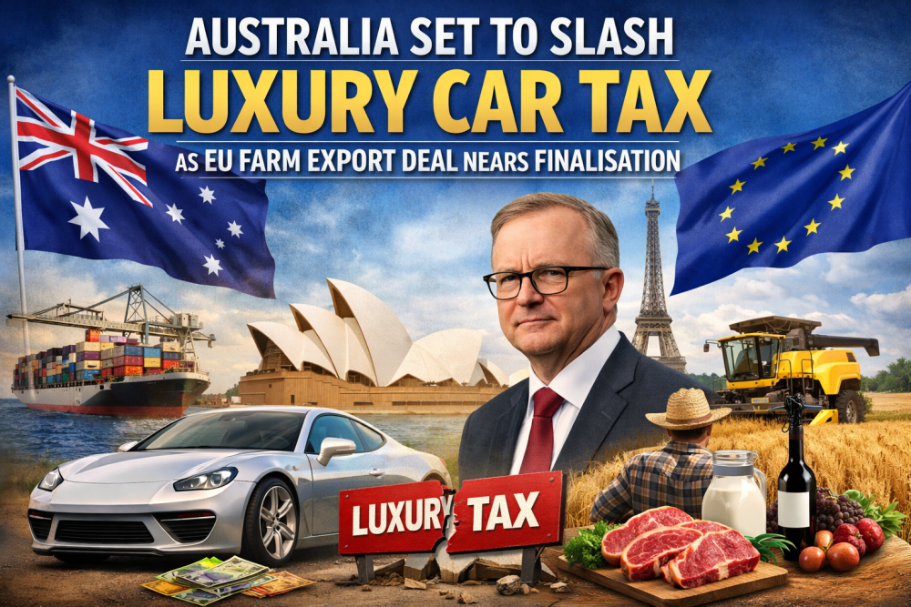 ऑस्ट्रेलिया–यूरोपीय संघ के बीच मुक्त व्यापार समझौता अंतिम चरण में, लग्ज़री कार टैक्स में कटौती और कृषि निर्यात को मिलेगा बढ़ावा