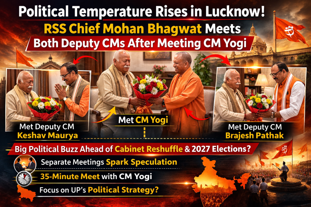 लखनऊ में बढ़ी सियासी हलचल: सीएम योगी से मुलाकात के बाद दोनों डिप्टी सीएम से मिले संघ प्रमुख मोहन भागवत