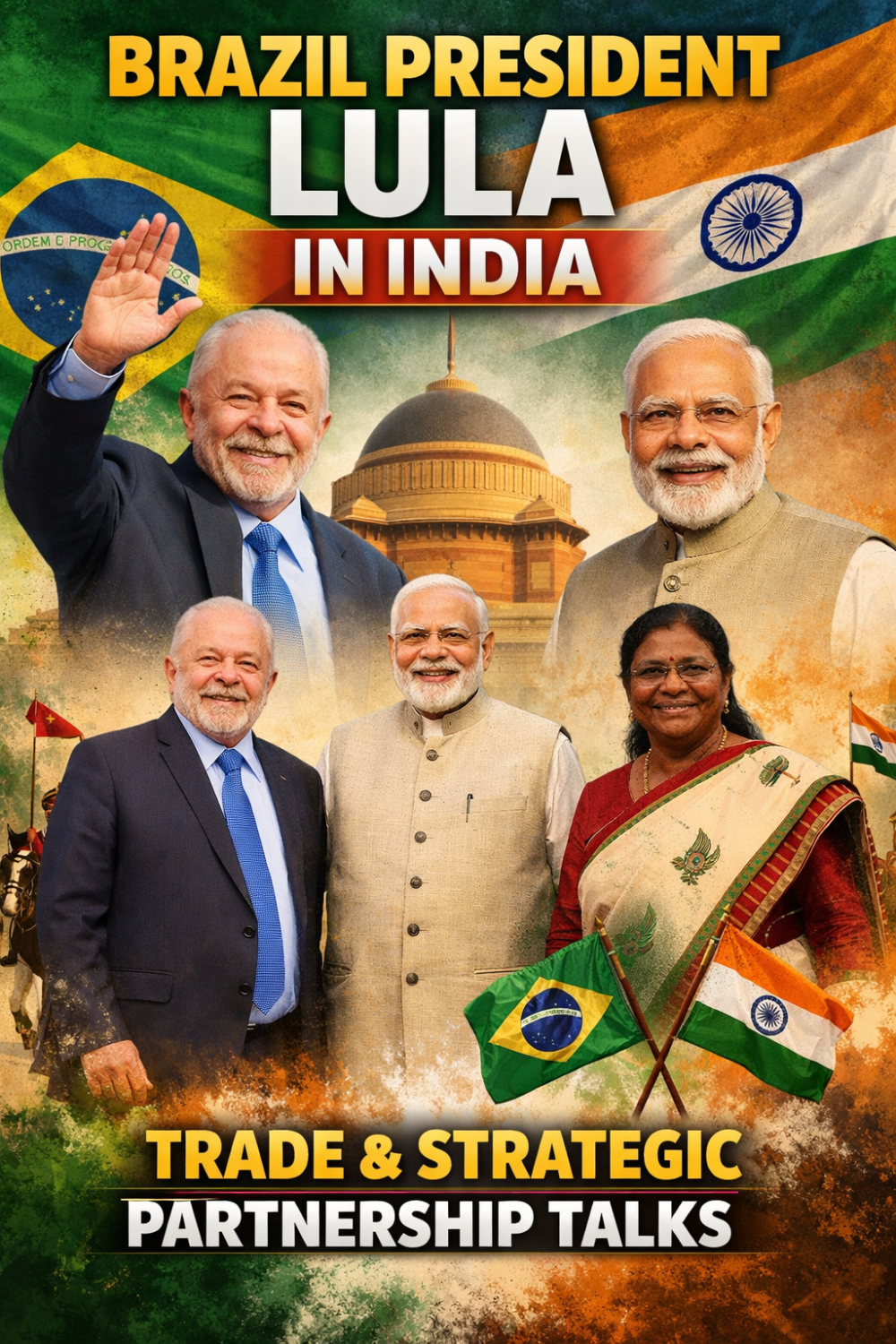 ब्राजील के राष्ट्रपति लूला दा सिल्वा का भारत दौरा: नई दिल्ली में हुआ औपचारिक स्वागत, व्यापार और रणनीतिक साझेदारी पर जोर