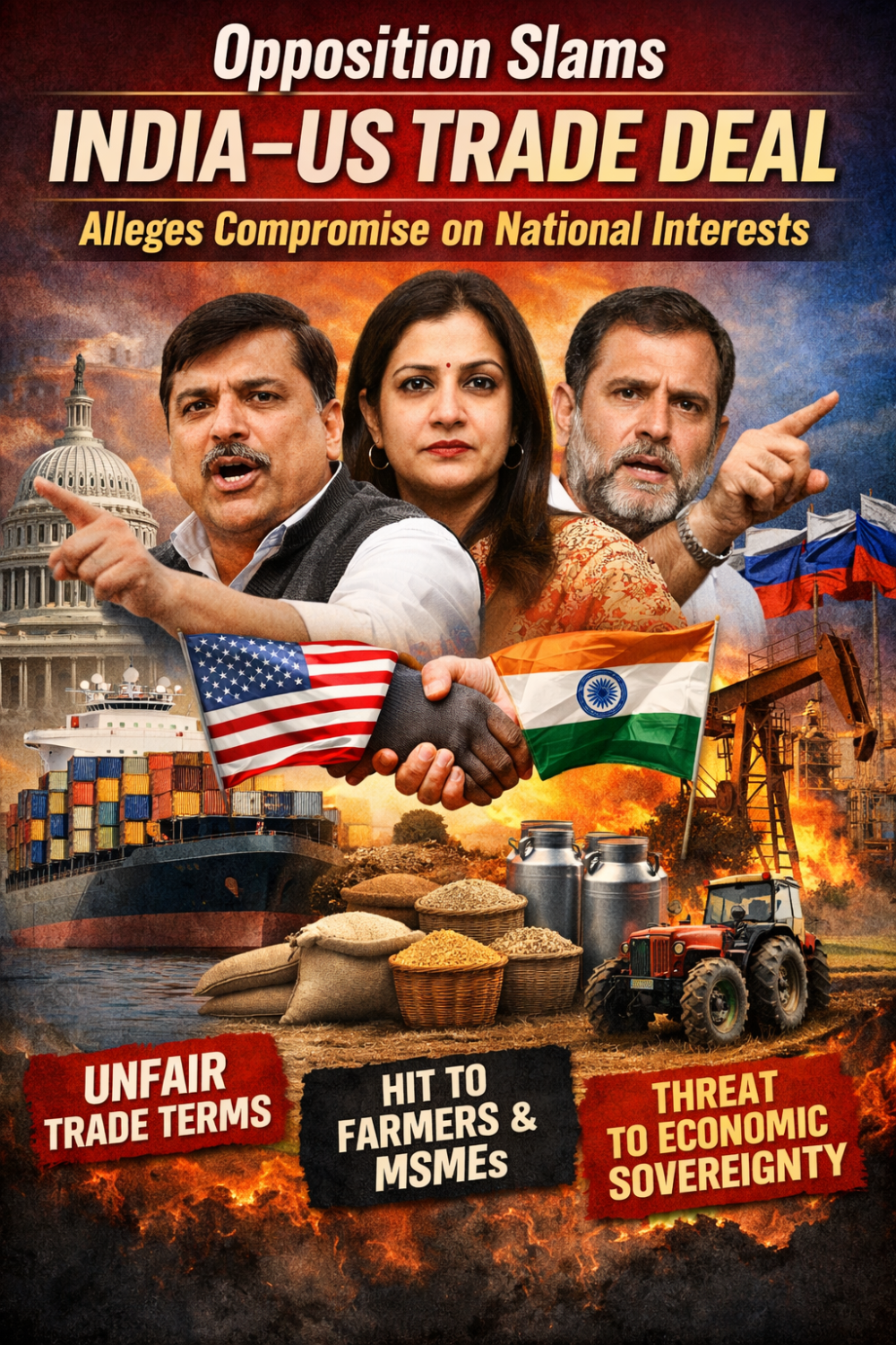 भारत–अमेरिका ट्रेड डील पर विपक्ष का तीखा हमला, सरकार पर राष्ट्रीय हितों से समझौते का आरोप