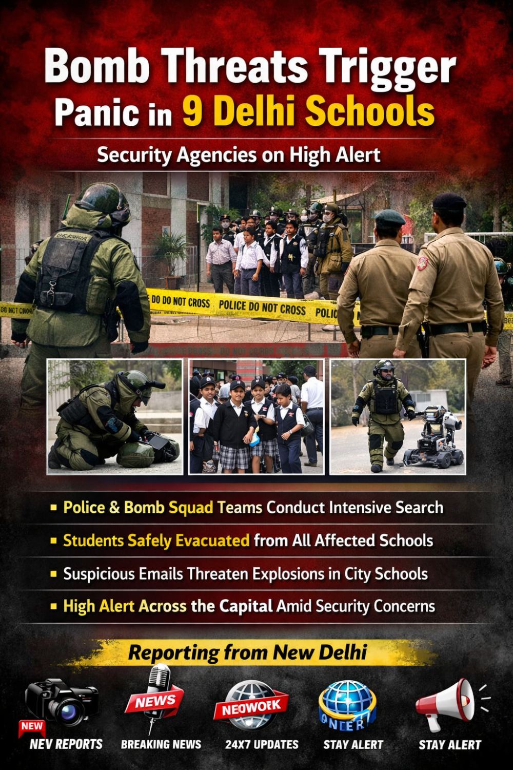 दिल्ली के 9 स्कूलों को बम से उड़ाने की धमकी, सुरक्षा एजेंसियों ने चलाया सघन सर्च ऑपरेशन