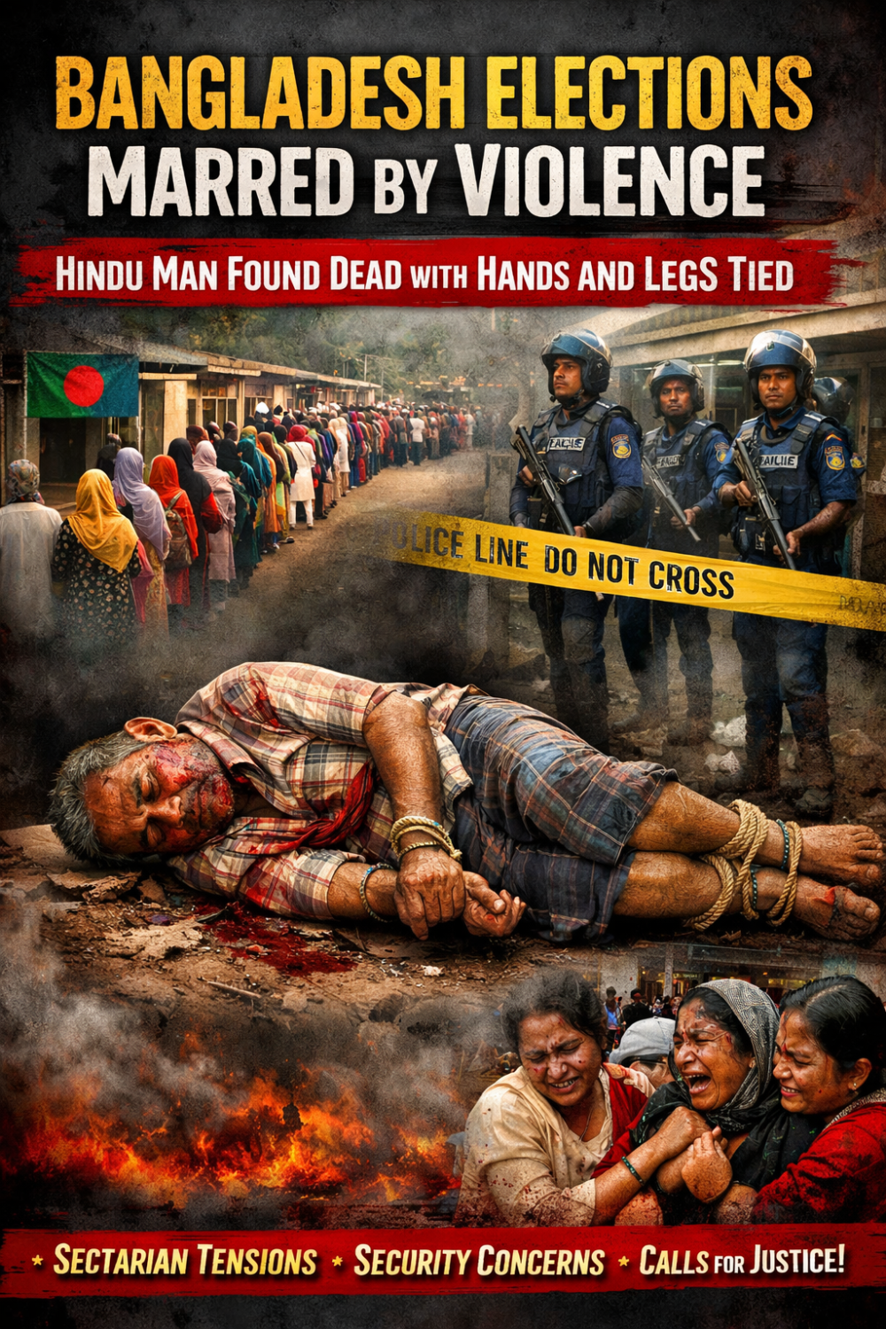 बांग्लादेश चुनाव के बीच फिर हिंसा: हाथ-पैर बंधे मिले हिंदू व्यक्ति का शव, सुरक्षा पर उठे सवाल