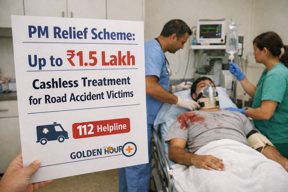 पीएम राहत योजना: सड़क दुर्घटना पीड़ितों को 1.5 लाख रुपये तक का कैशलेस उपचार