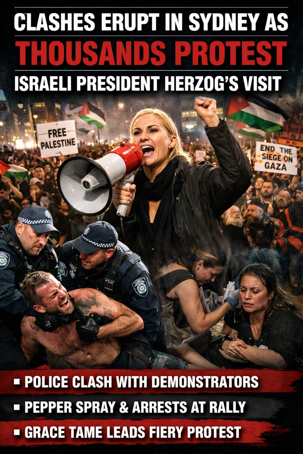 इज़राइली राष्ट्रपति आइज़ैक हर्ज़ोग की सिडनी यात्रा के विरोध में प्रदर्शन, पुलिस से झड़पें