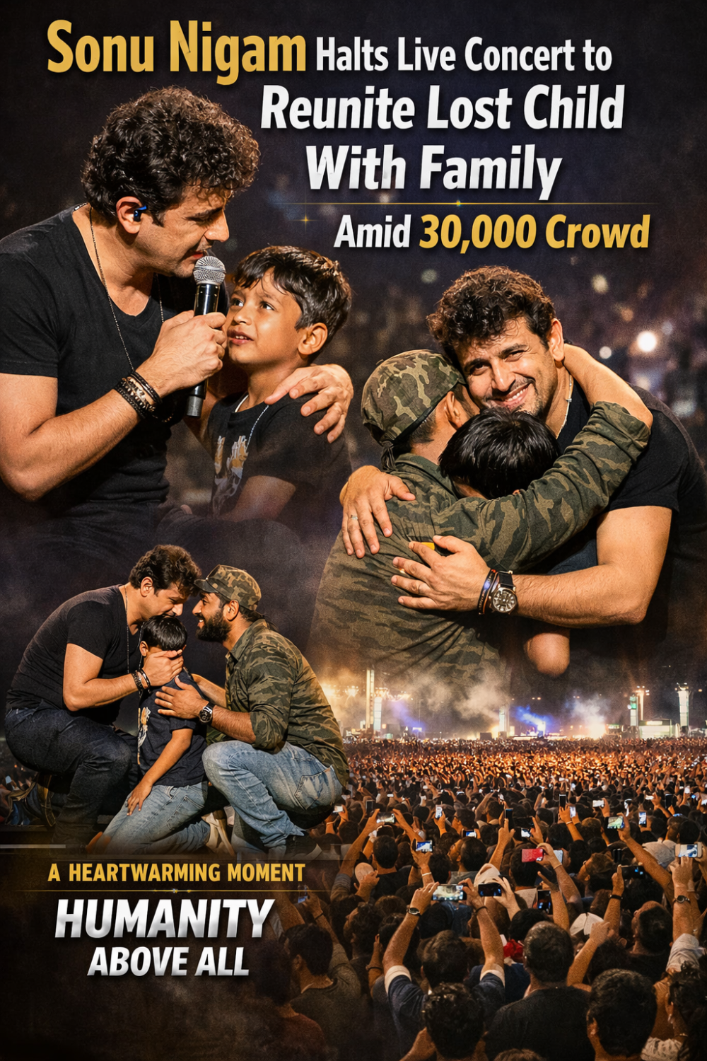 लाइव कॉन्सर्ट में दिखी इंसानियत की मिसाल: सोनू निगम ने मंच से रुकवाया शो, 30 हजार की भीड़ में खोए बच्चे को परिवार से मिलवाया