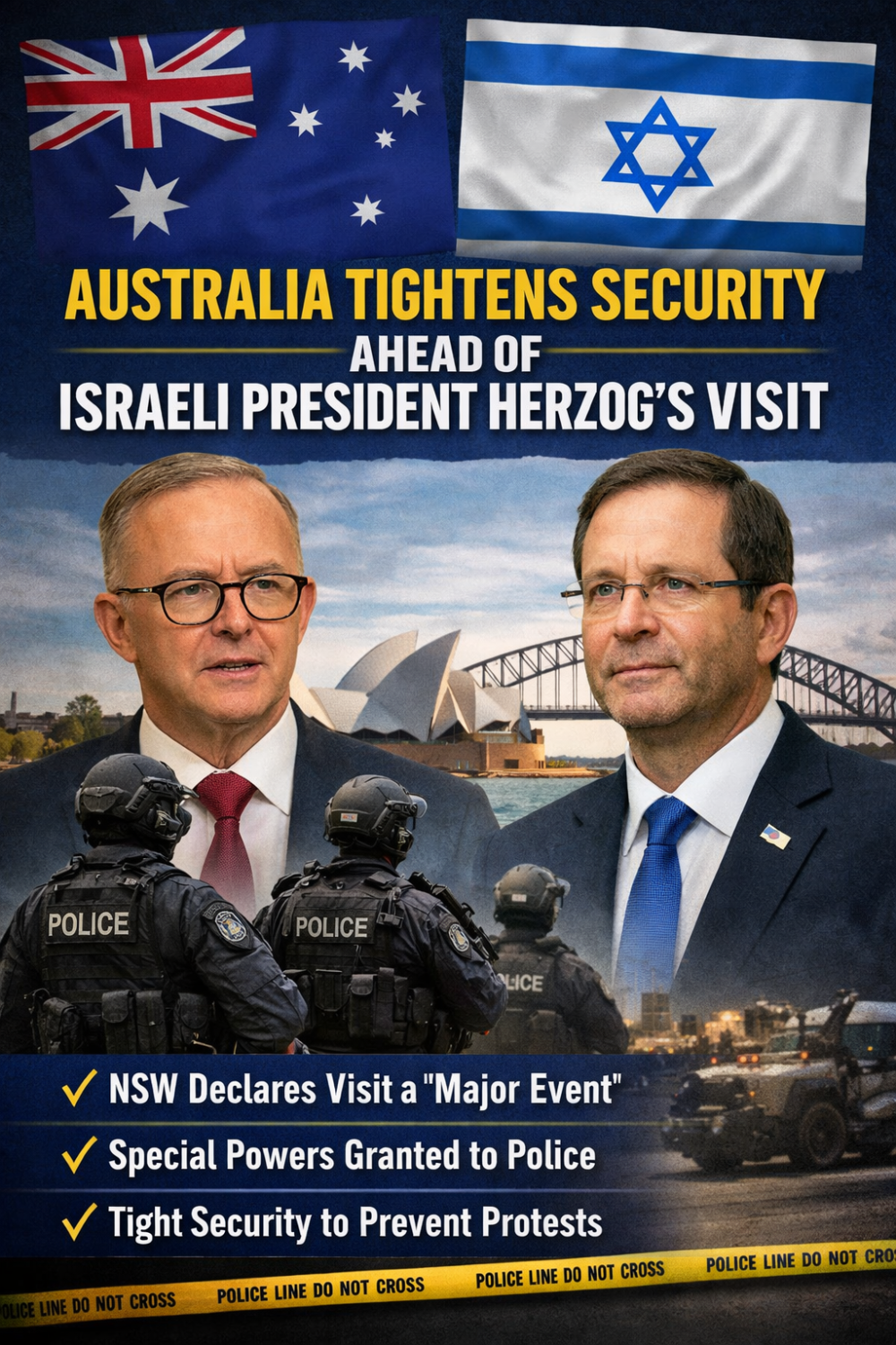 इज़राइली राष्ट्रपति के ऑस्ट्रेलिया दौरे पर कड़ा सुरक्षा घेरा