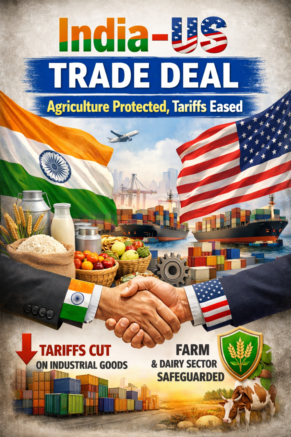 भारत–अमेरिका व्यापार समझौता: कृषि और डेयरी क्षेत्र को राहत, सुरक्षा प्रावधान बरकरार
