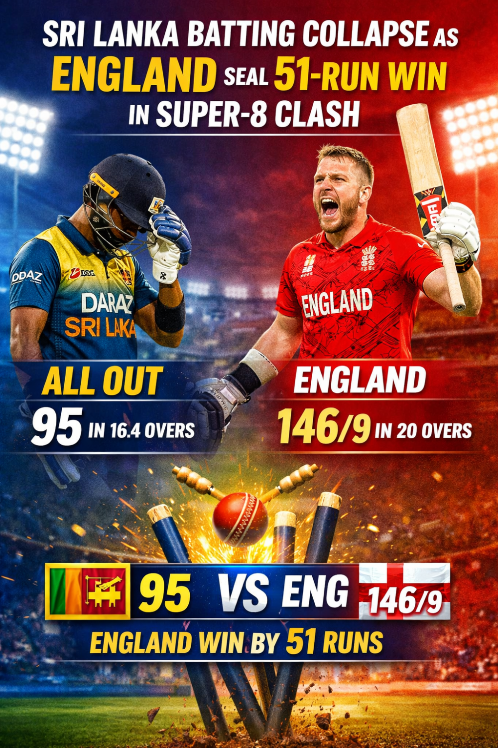 इंग्लैंड के सामने ढही श्रीलंका की पारी, 51 रन से करारी हार