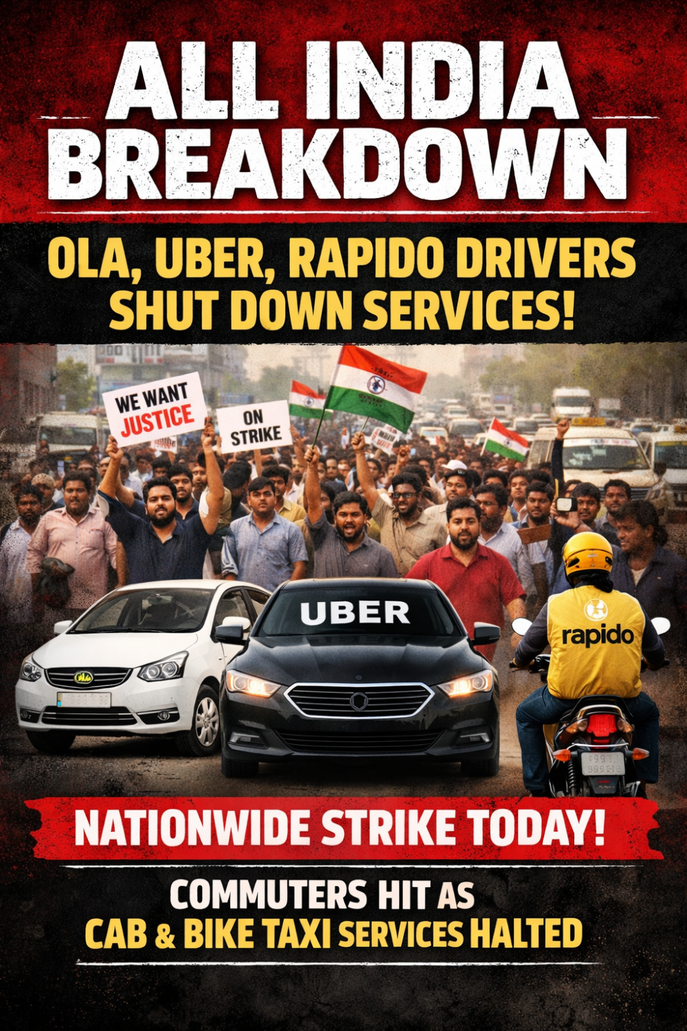 आज देशभर में ओला-उबर-रैपिडो ड्राइवरों की हड़ताल, परिवहन सेवाएं हो सकती हैं प्रभावित